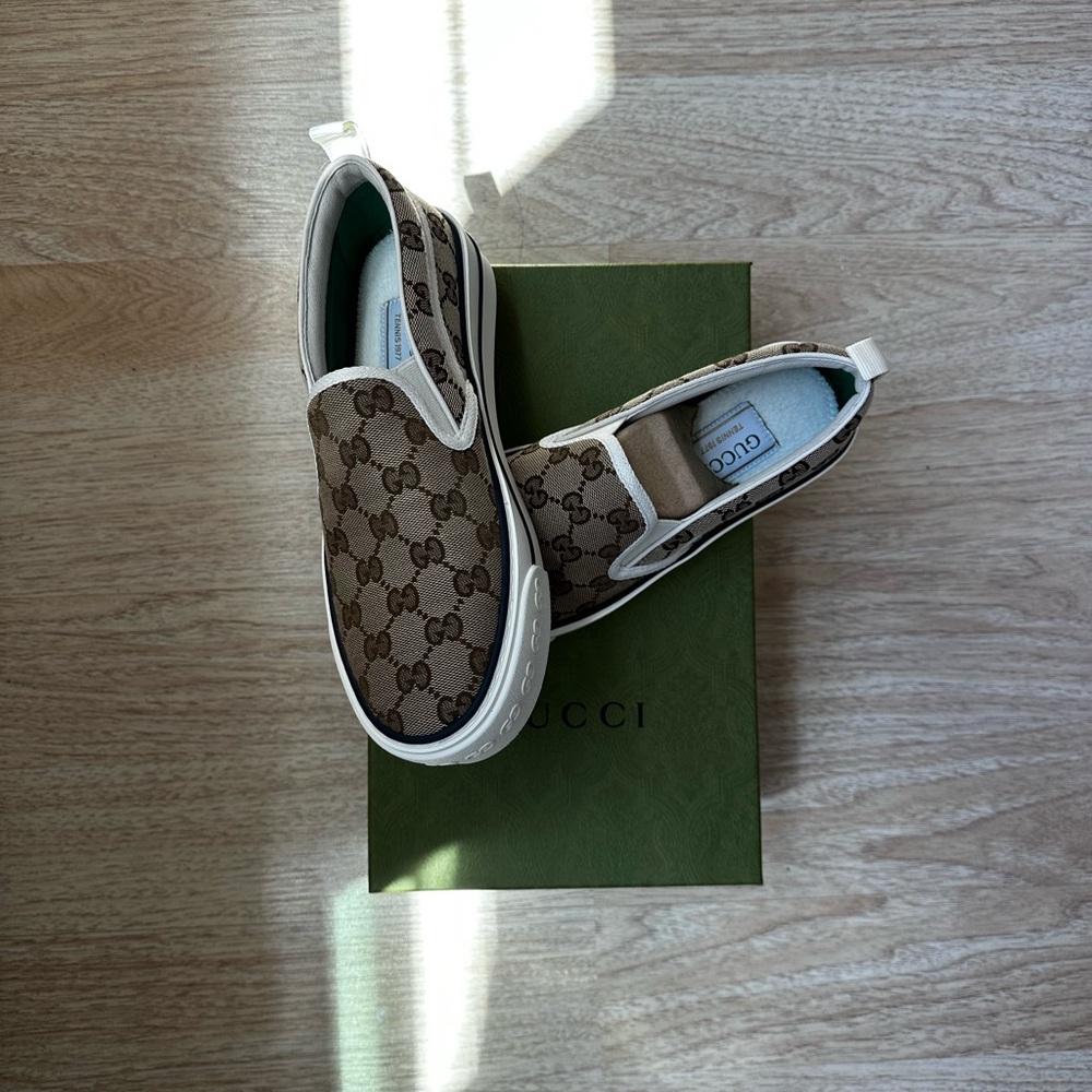 Gucci Tan and Brown Slip-On Sneakers